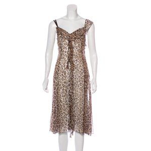 Y2K Dolce & Gabbana Vintage D&G See Through Leopard Bias Detail Dress Size 42IT